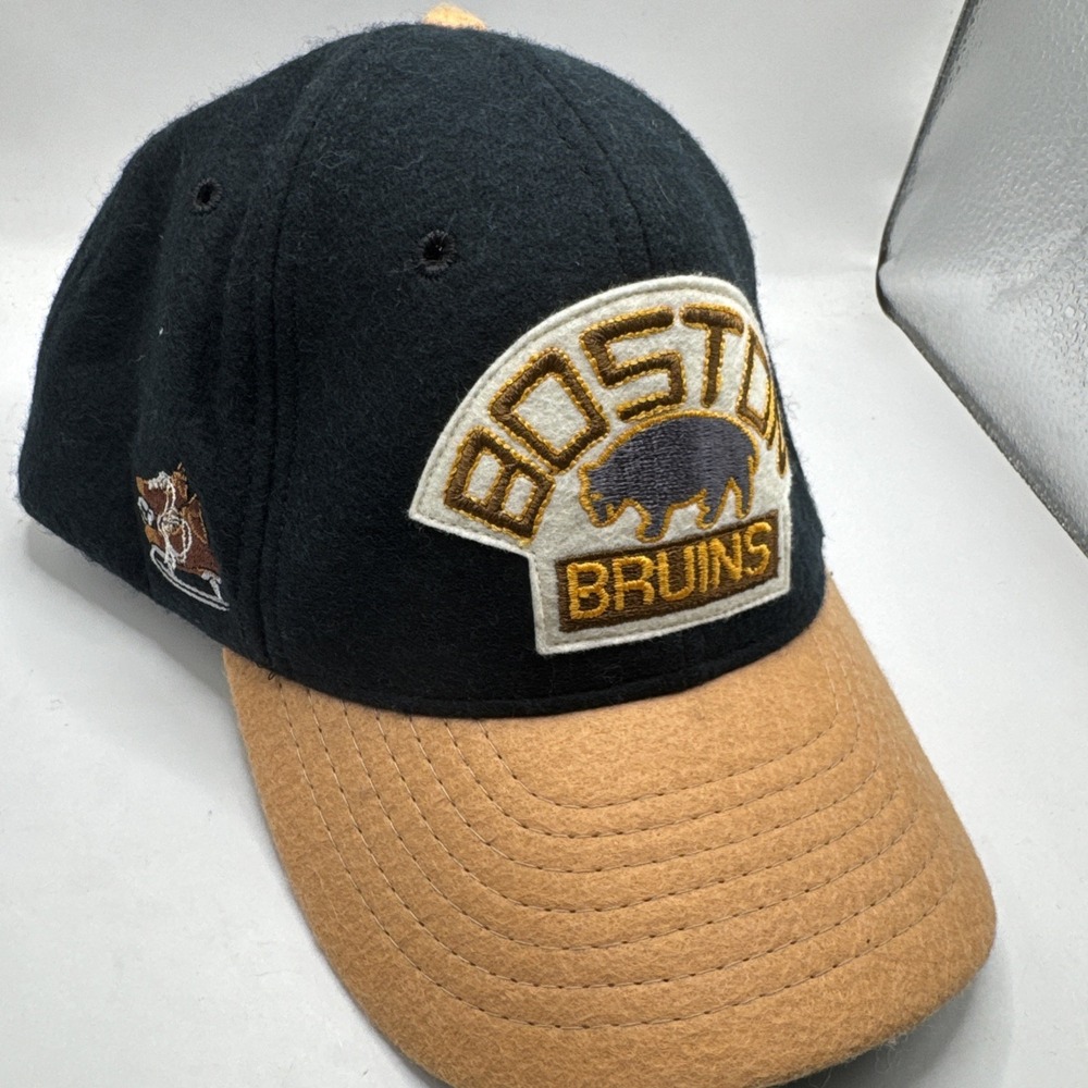 Boston Bruins Adjustable Hat Roman Made In USA Vintage NHL Hockey Side Logo Wool